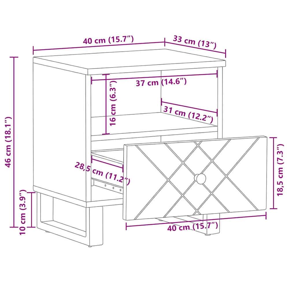 Nachttisch Schwarz 40x33x46 cm Massivholz Mango