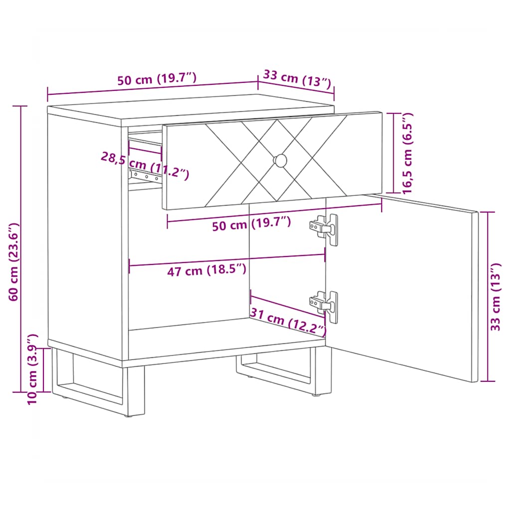 vidaXL Nachttisch Schwarz 50x33x60 cm Massivholz Mango