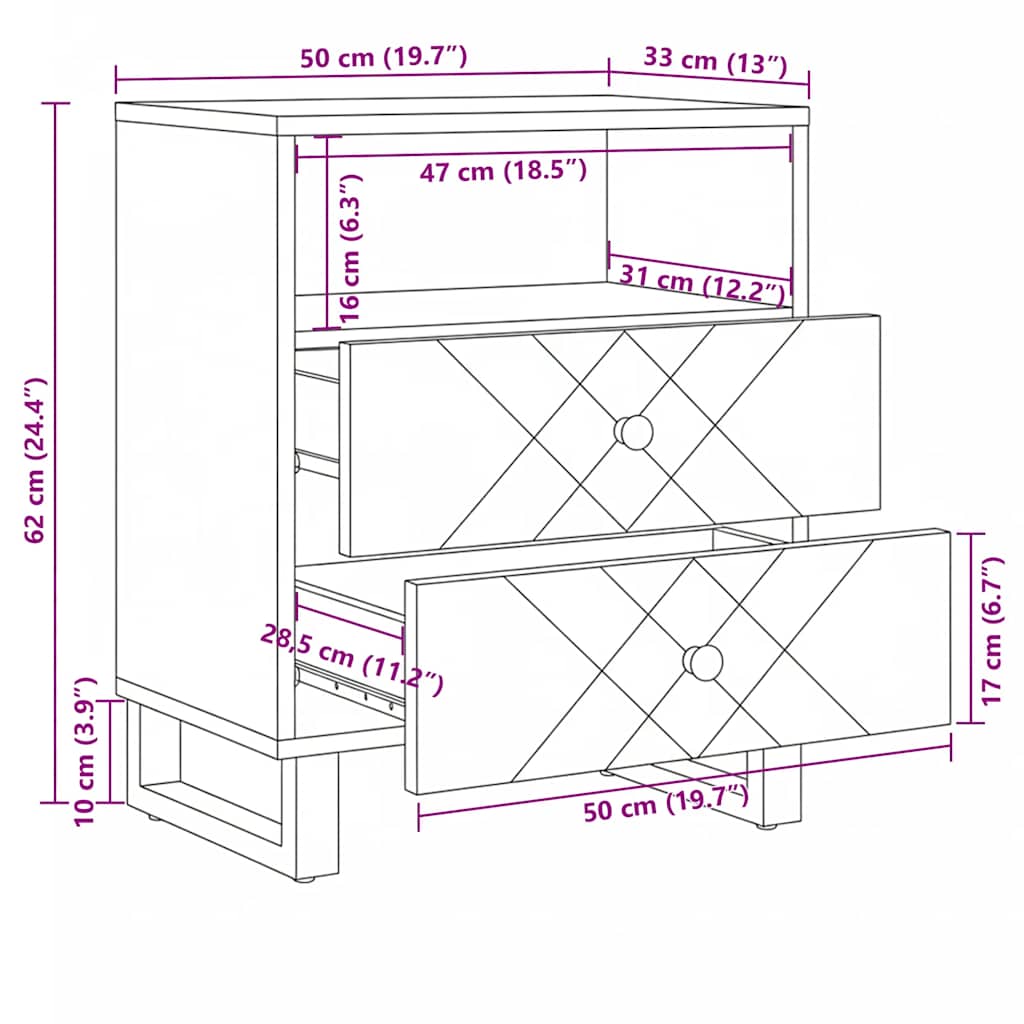 vidaXL Nachttisch Schwarz 50x33x62 cm Massivholz Mango