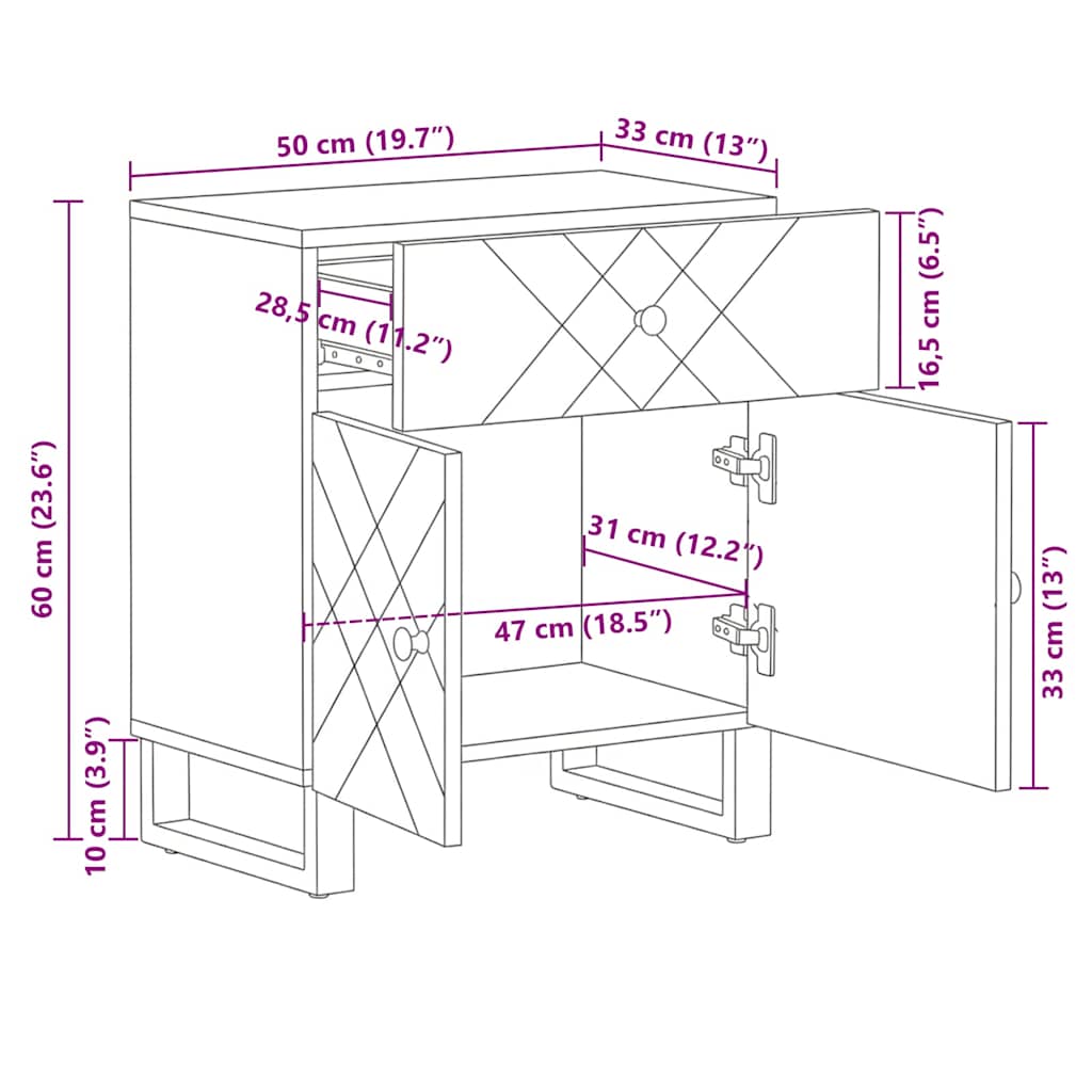 Nachttisch Schwarz 50x33x60 cm Massivholz Mango