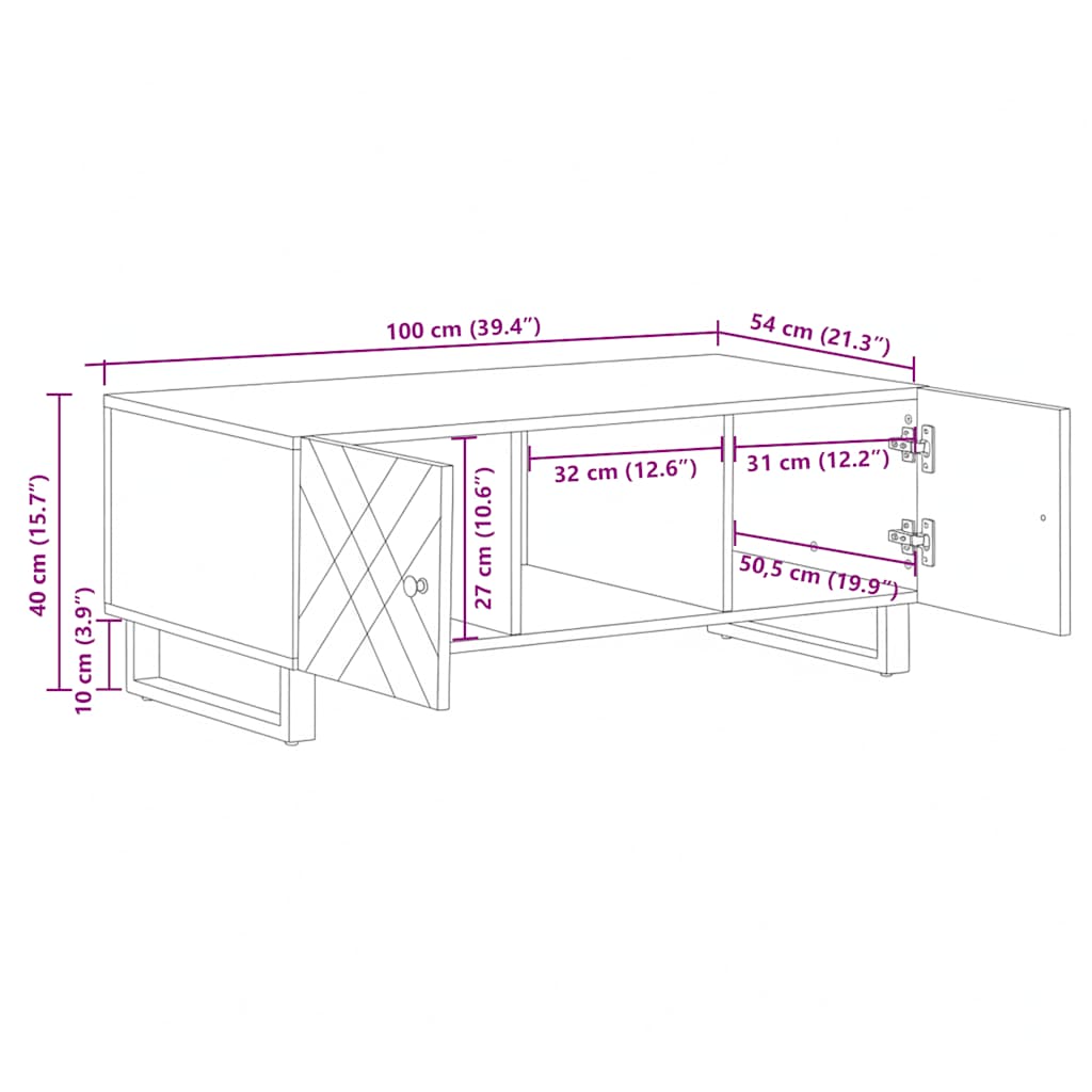 Couchtisch Schwarz 100x54x40 cm Massivholz Mango
