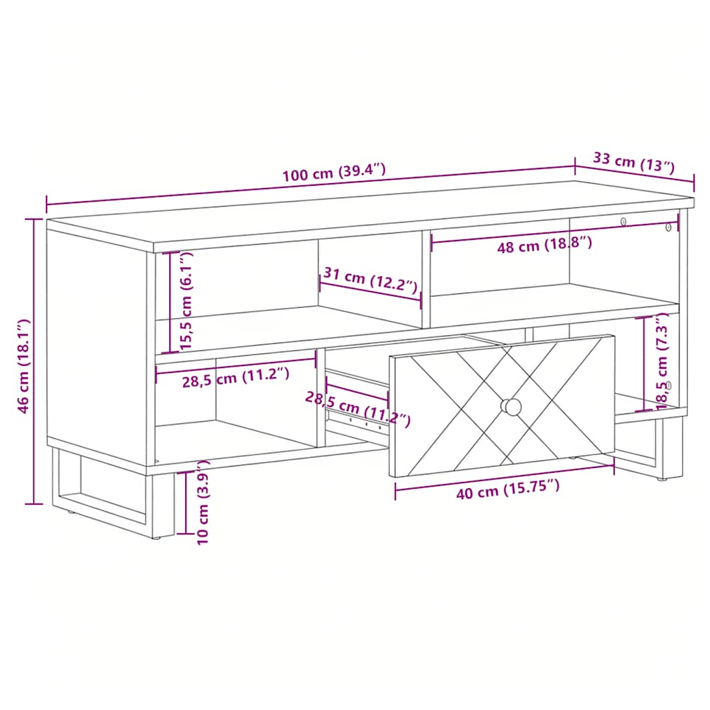 TV-Schrank 100x33x46 cm Massivholz Mango