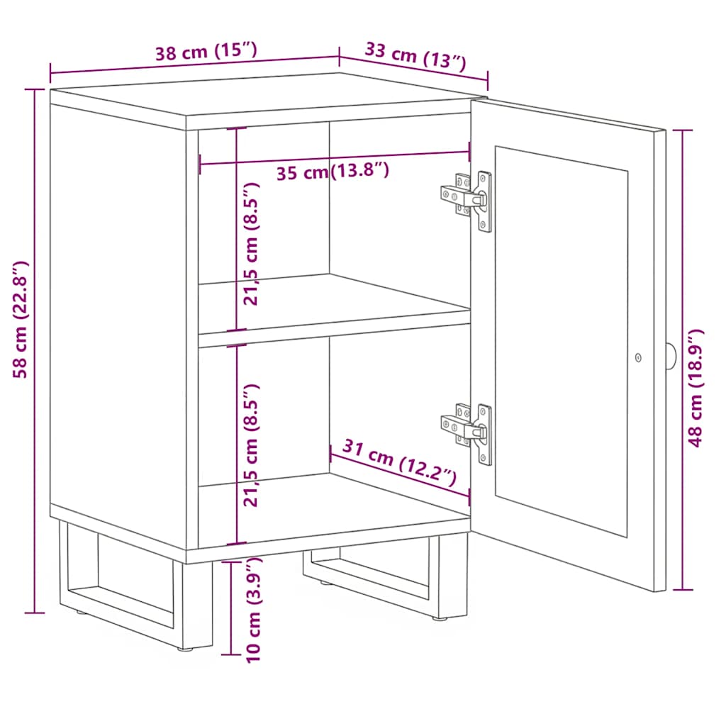vidaXL Meuble de salle de bain noir 38x33x58 cm Bois de manguier massif