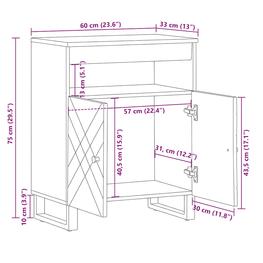 Sideboard Schwarz 60x33x75 cm Massivholz Mango
