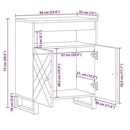 Sideboard Schwarz 60x33x75 cm Massivholz Mango