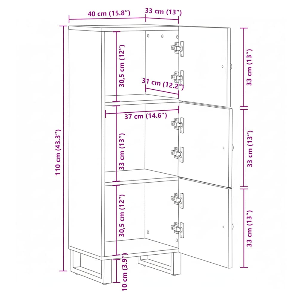 Highboard 40x33x110 cm Massivholz Mango