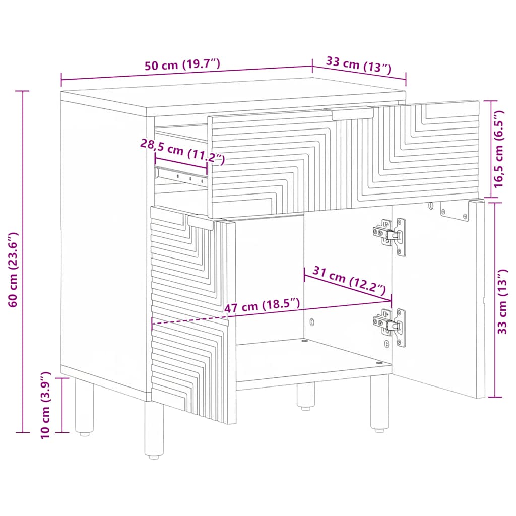 vidaXL Nachttisch Braun 50x33x60 cm Massivholz Mango