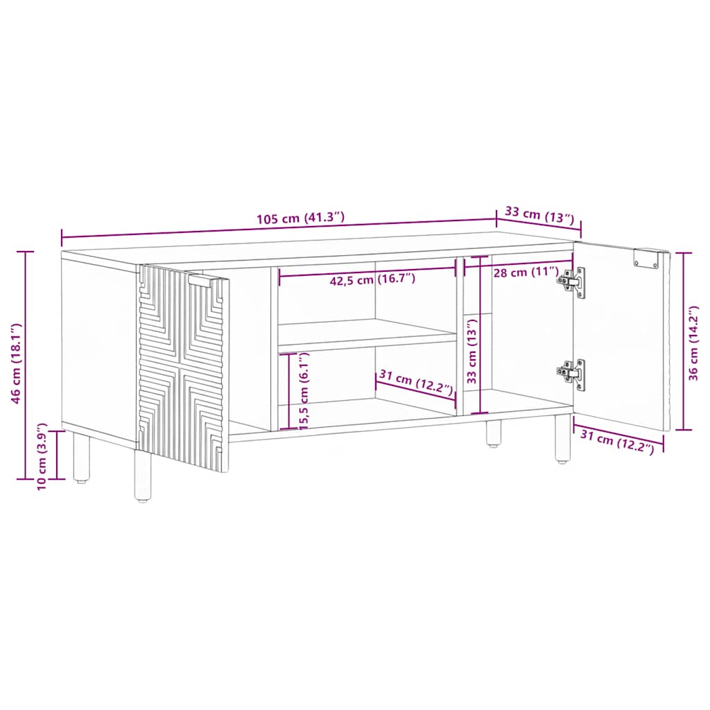 TV-Schrank 105x33x46 cm Massivholz Akazie