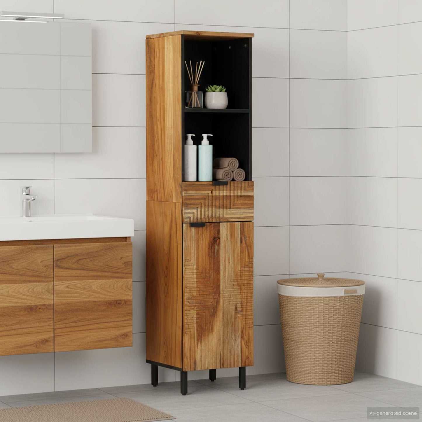 vidaXL Waschbeckenschrank mit Regal Massivholz Akazie 38 x 33 x 160 cm