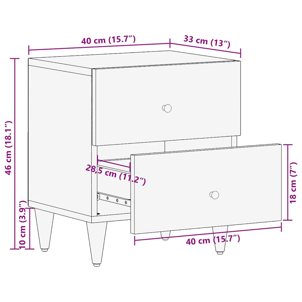 vidaXL Nachttisch Hellgrau 40x33x46 cm Massivholz Mango