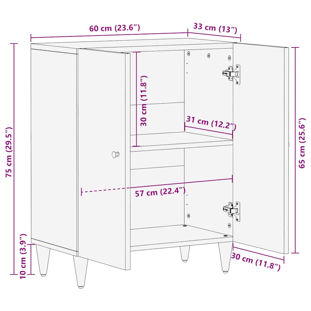 vidaXL Sideboard Hellgrau 60x33,5x75 cm Massivholz Mango