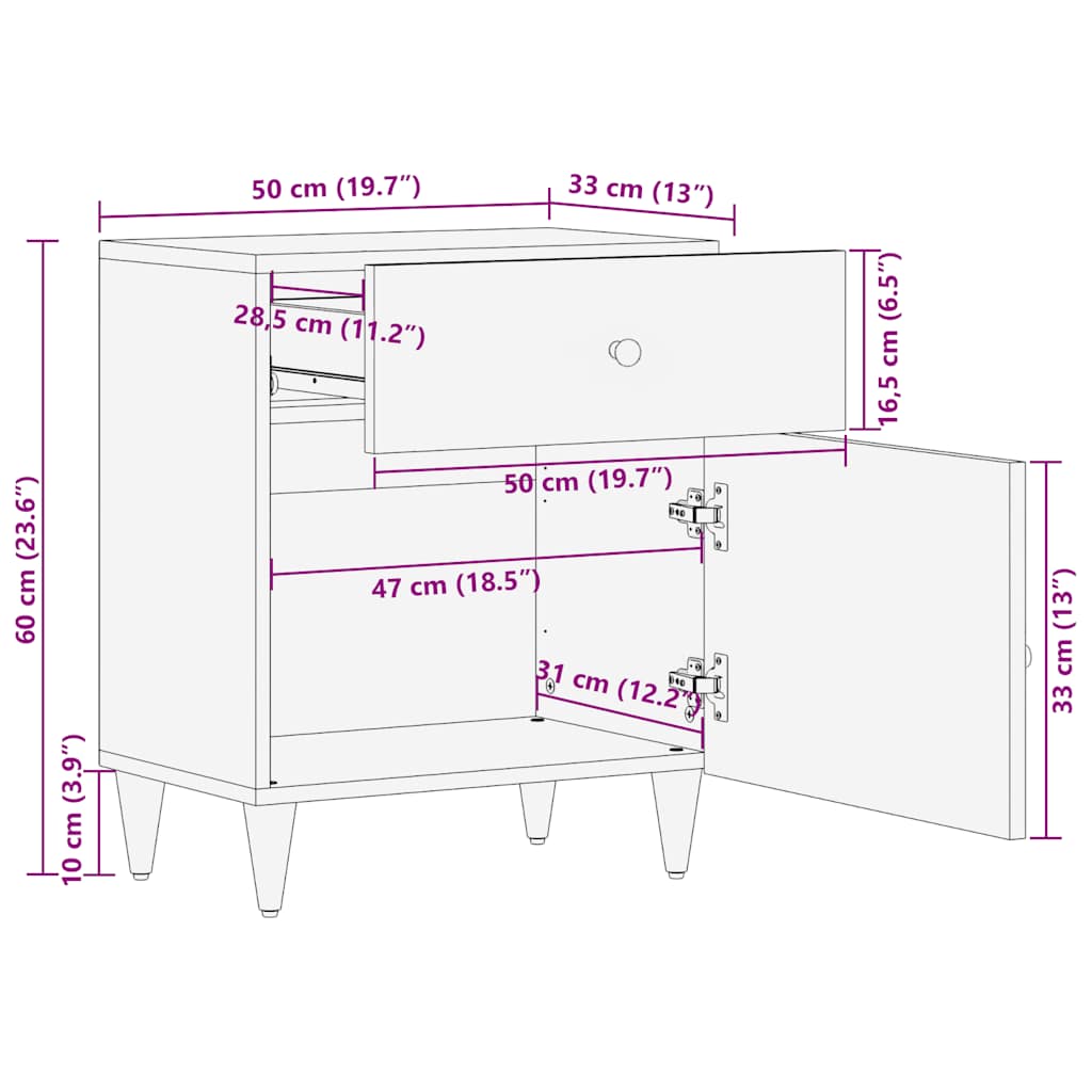 vidaXL Nachttisch Hellgrau 50x33x60 cm Massivholz Mango
