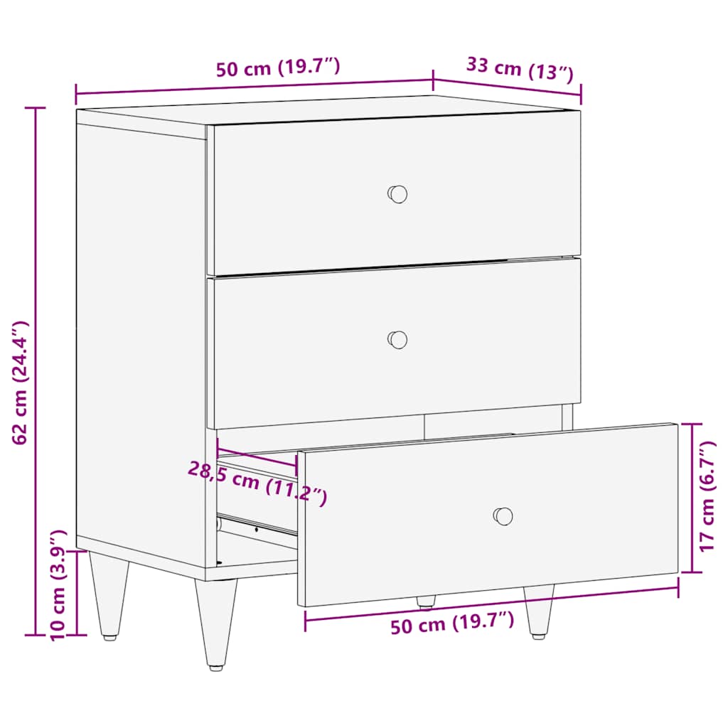 vidaXL Nachttisch Hellgrau 50x33x60 cm Massivholz Mango