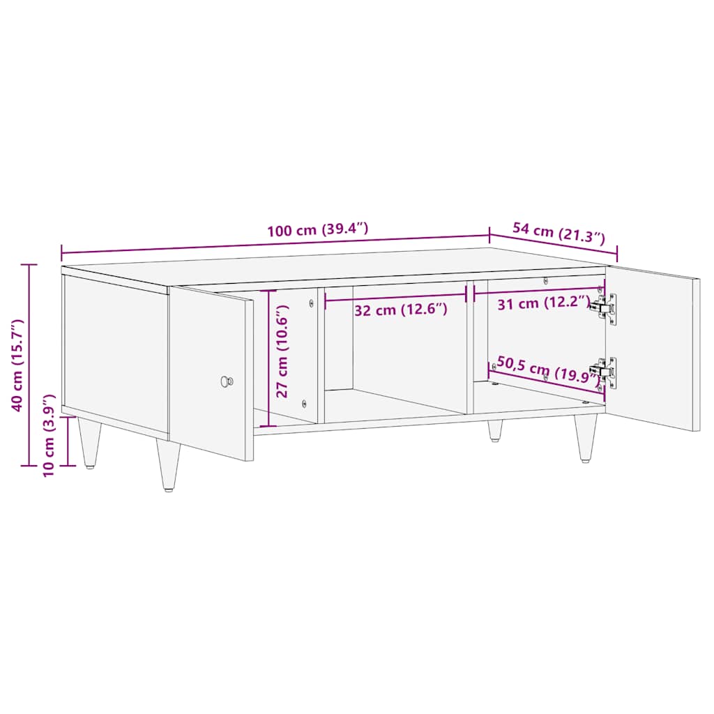 vidaXL Couchtisch Hellgrau 100x54x40 cm Massivholz Mango