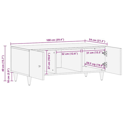vidaXL Couchtisch Hellgrau 100x54x40 cm Massivholz Mango