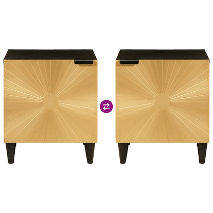 vidaXL Table de chevet Noir et doré 40 x 33,5 x 46 cm Bois d'acacia massif