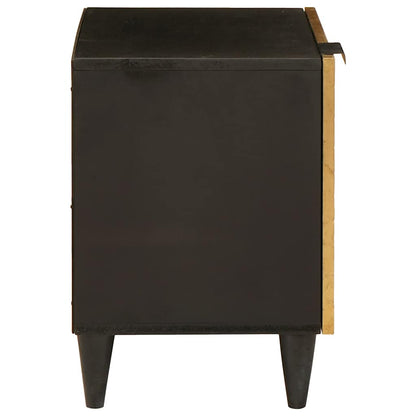 vidaXL Table de chevet Noir et doré 40 x 33,5 x 46 cm Bois d'acacia massif