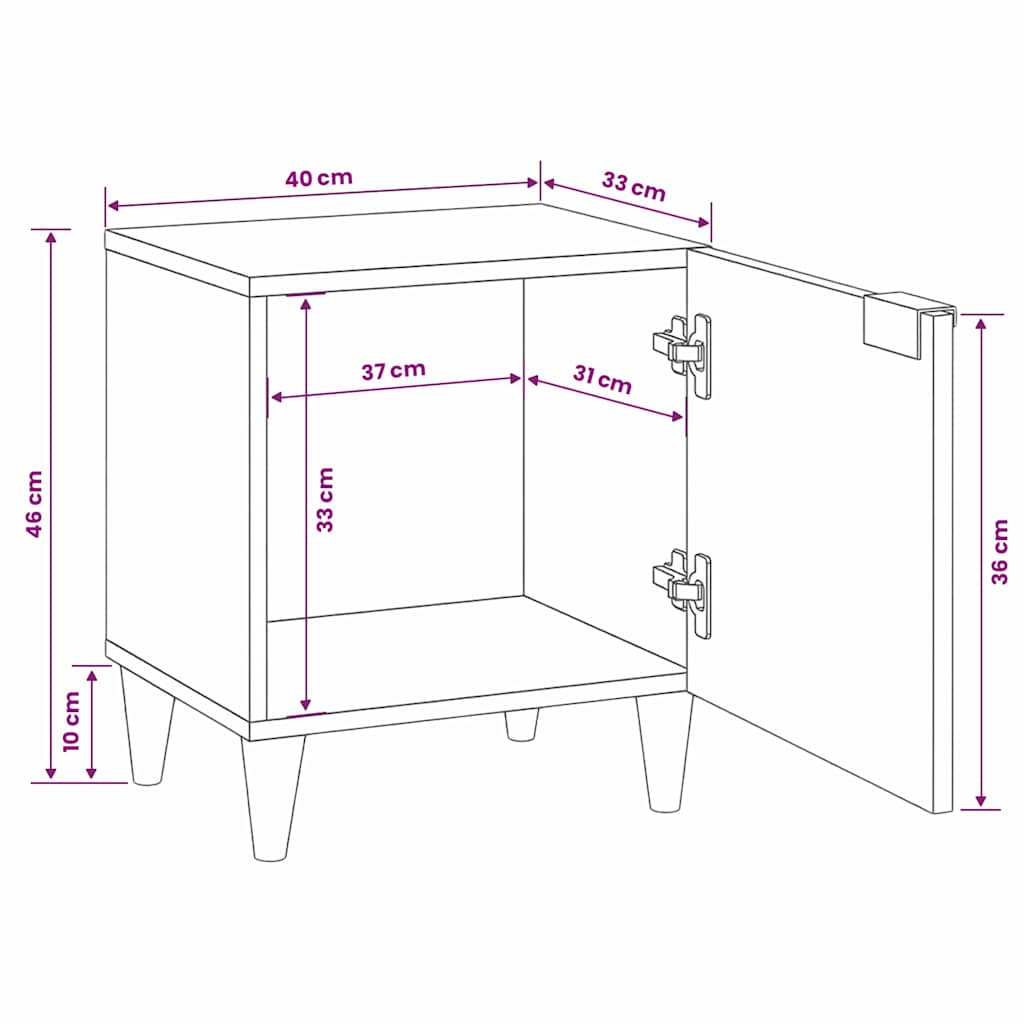vidaXL Table de chevet Noir et doré 40 x 33,5 x 46 cm Bois d'acacia massif
