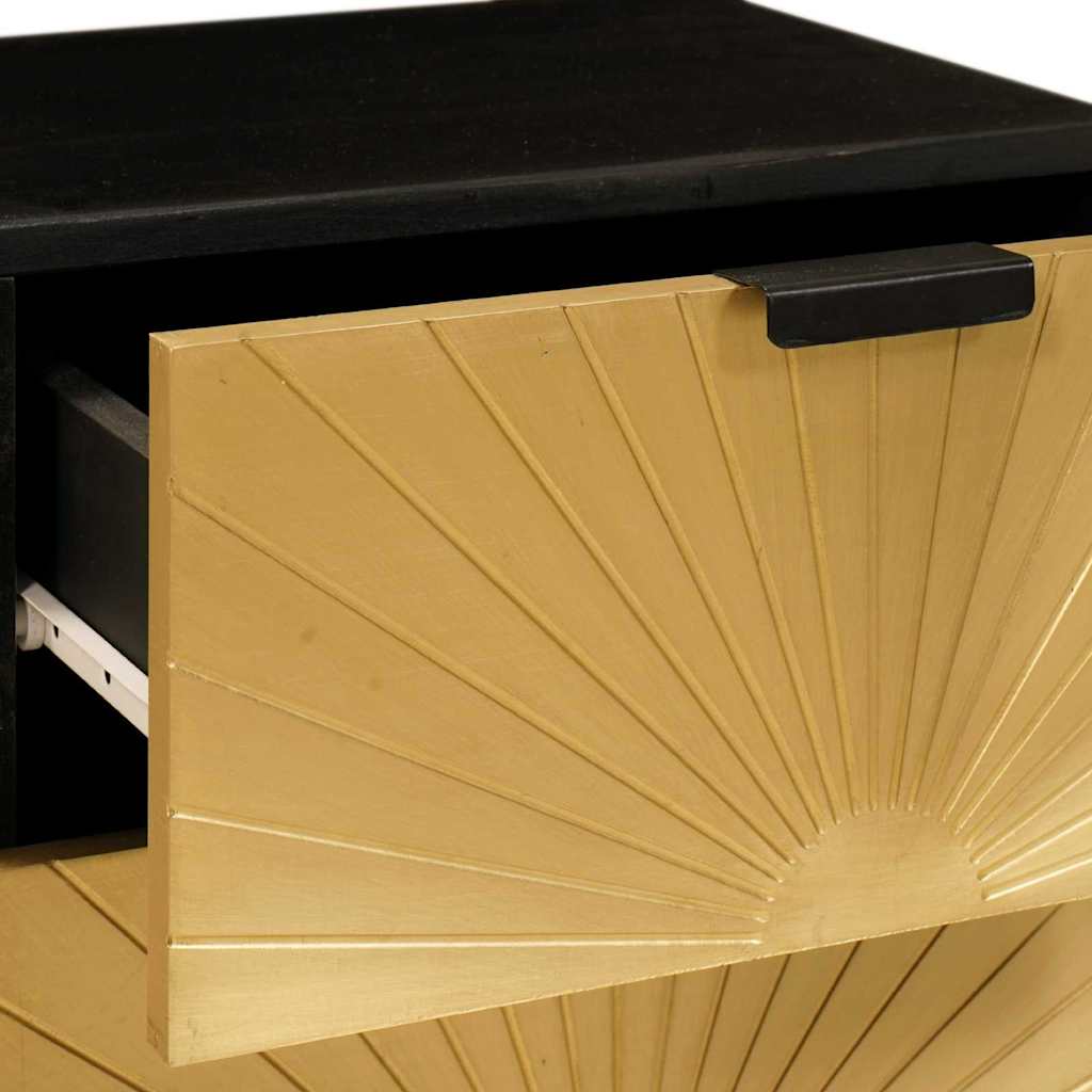 vidaXL Table de chevet Noir et doré 40 x 33,5 x 46 cm Bois d'acacia massif