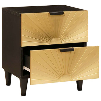 vidaXL Table de chevet Noir et doré 40 x 33,5 x 46 cm Bois d'acacia massif