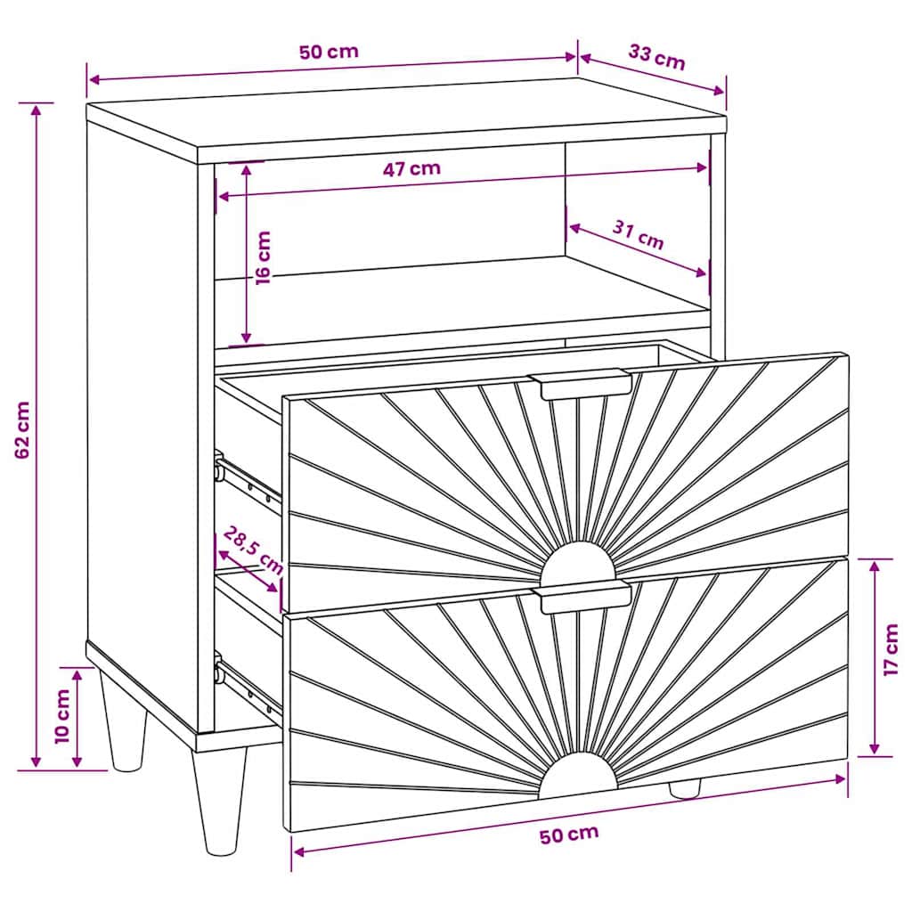 vidaXL Nachttisch mit Schubladen 50 x 33 x 62 cm Massivholz Mango