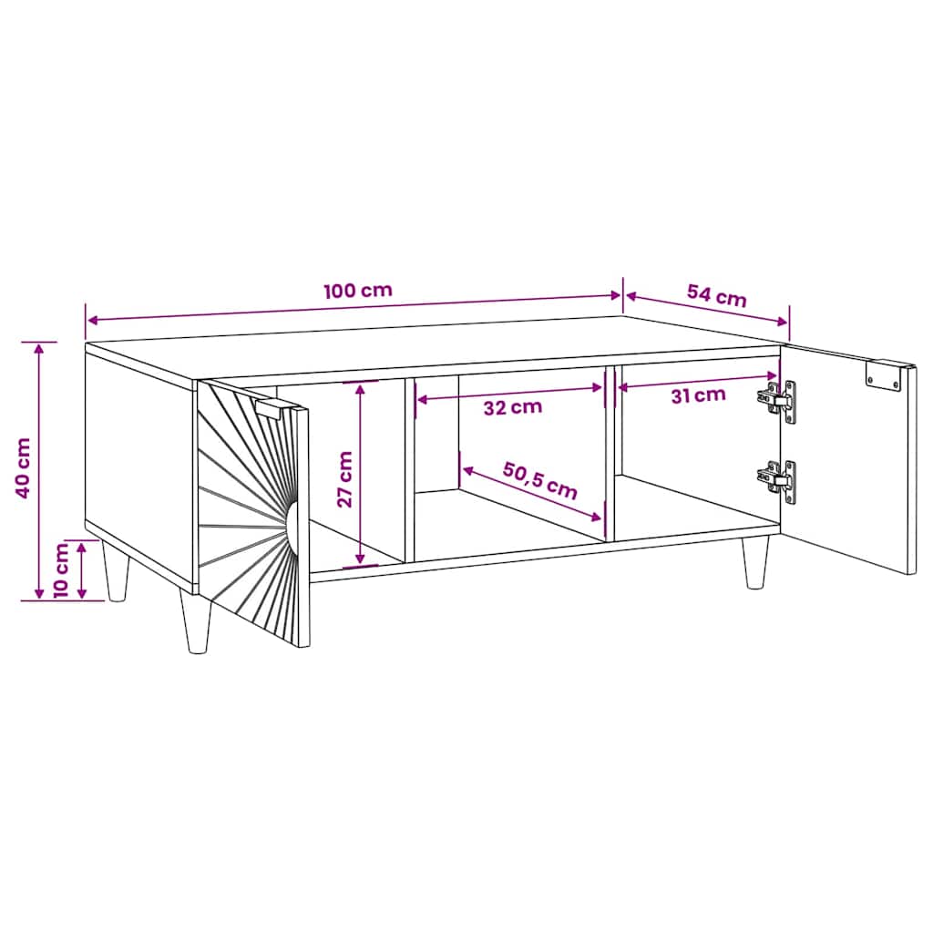 vidaXL Table basse 100 x 54 x 40 cm en bois de manguier massif