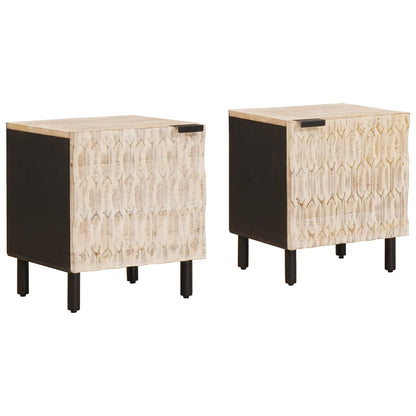 vidaXL Tables de chevet 2 pcs Blanc 40 x 33 x 46 cm Bois de manguier massif