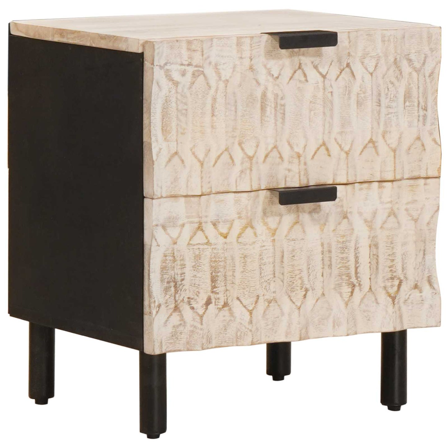 Nachttisch mit Schubladen Weiß 40 x 33 x 46 cm Massivholz Mango