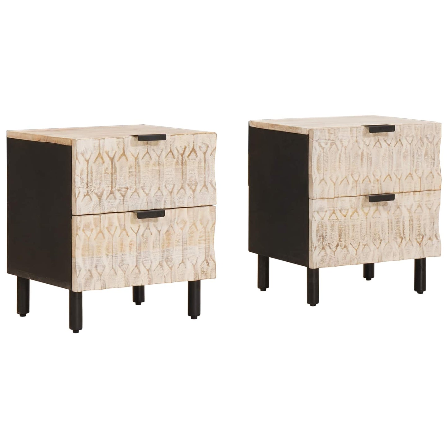 vidaXL Nachttisch 2 pcs Weiß 40 x 33 x 46 cm Massivholz Mango