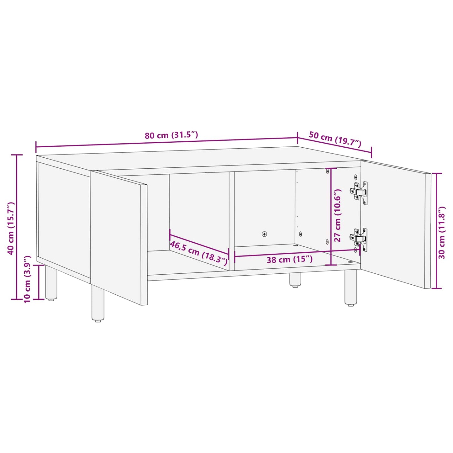 vidaXL Couchtisch Weiß 80 x 50 x 40 cm Massivholz Mango