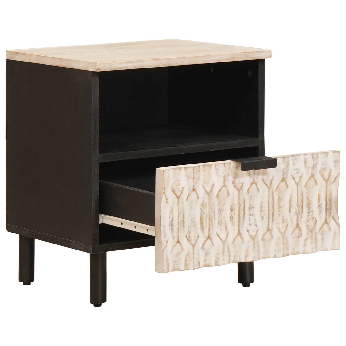 vidaXL Nachttisch mit Schubladen Weiß 40 x 33 x 46 cm Massivholz Mango
