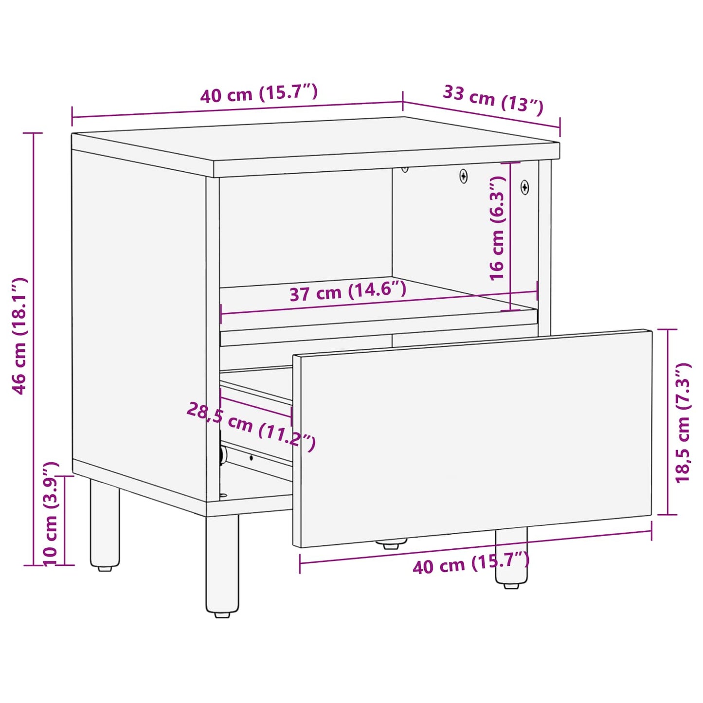 vidaXL Nachttisch mit Schubladen Weiß 40 x 33 x 46 cm Massivholz Mango