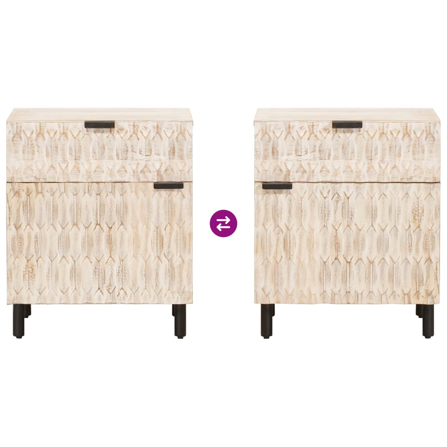 Nachttisch mit Schubladen Weiß 50 x 33 x 60 cm Massivholz Mango