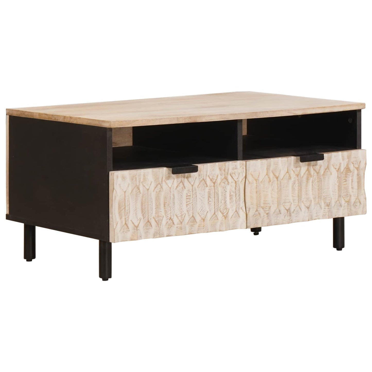 vidaXL Couchtisch mit Schubladen Weiß 80 x 54 x 40 cm Massivholz Mango