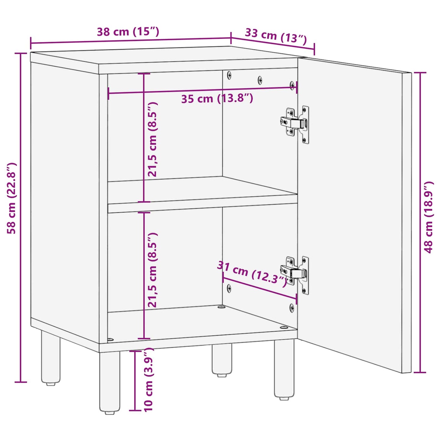 vidaXL Badezimmerschrank mit Tür Weiß 38 x 33 x 58 cm Massivholz Mango