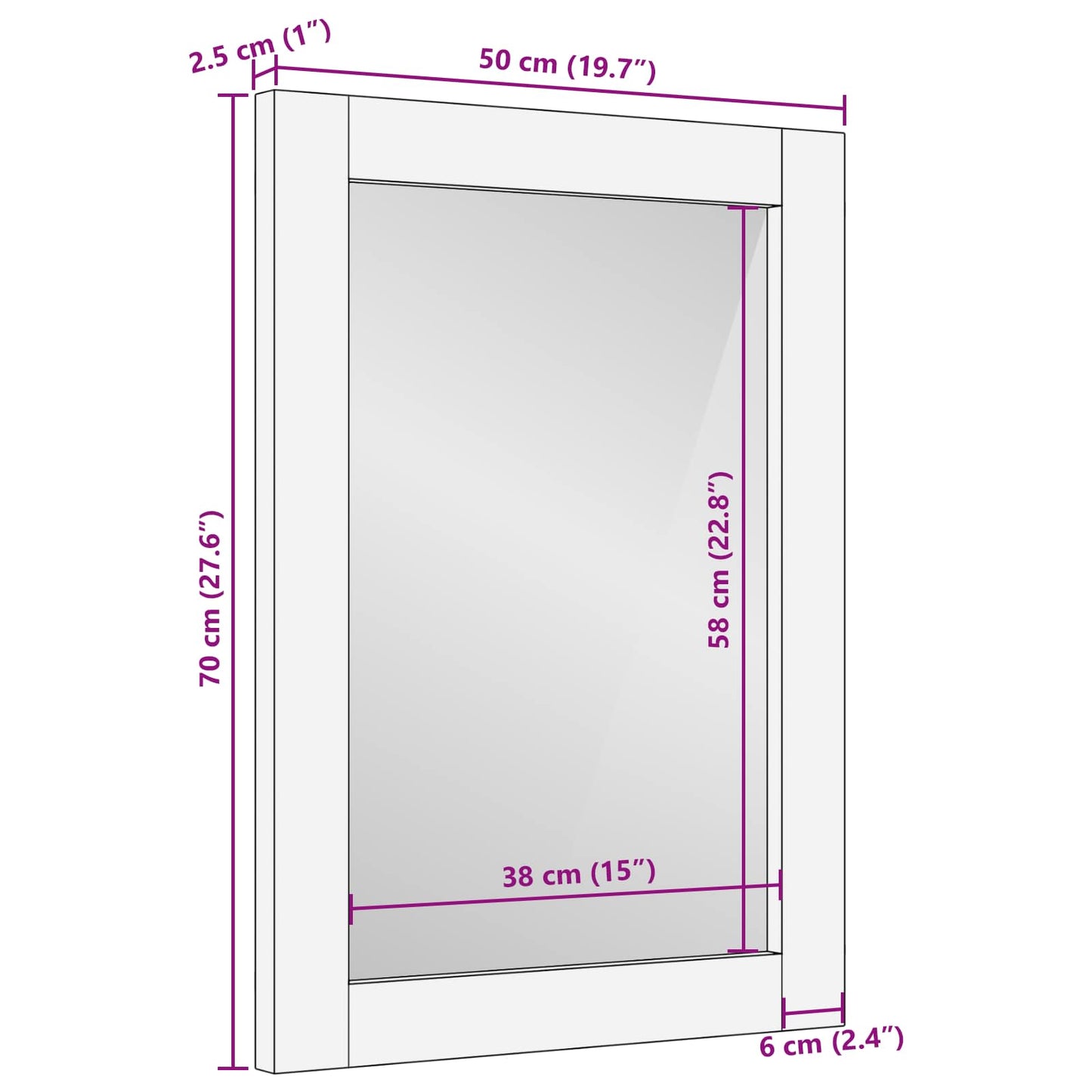 vidaXL Badezimmer Spiegel Weiße gewaschene Oberfläche 50 x 70 x 2,5 cm