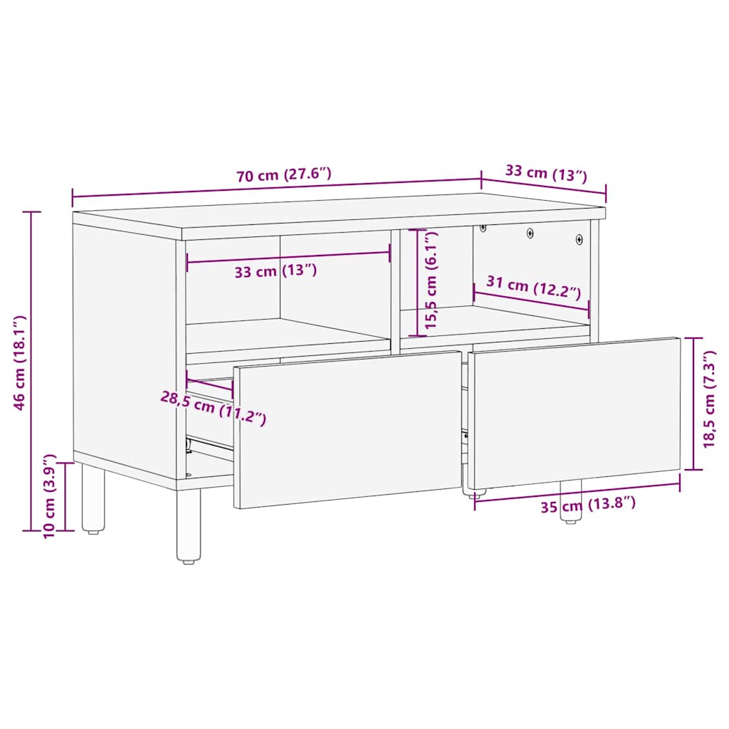 vidaXL TV-Schränk mit Regal Akazienbraune Oberfläche 70 x 33 x 46 cm