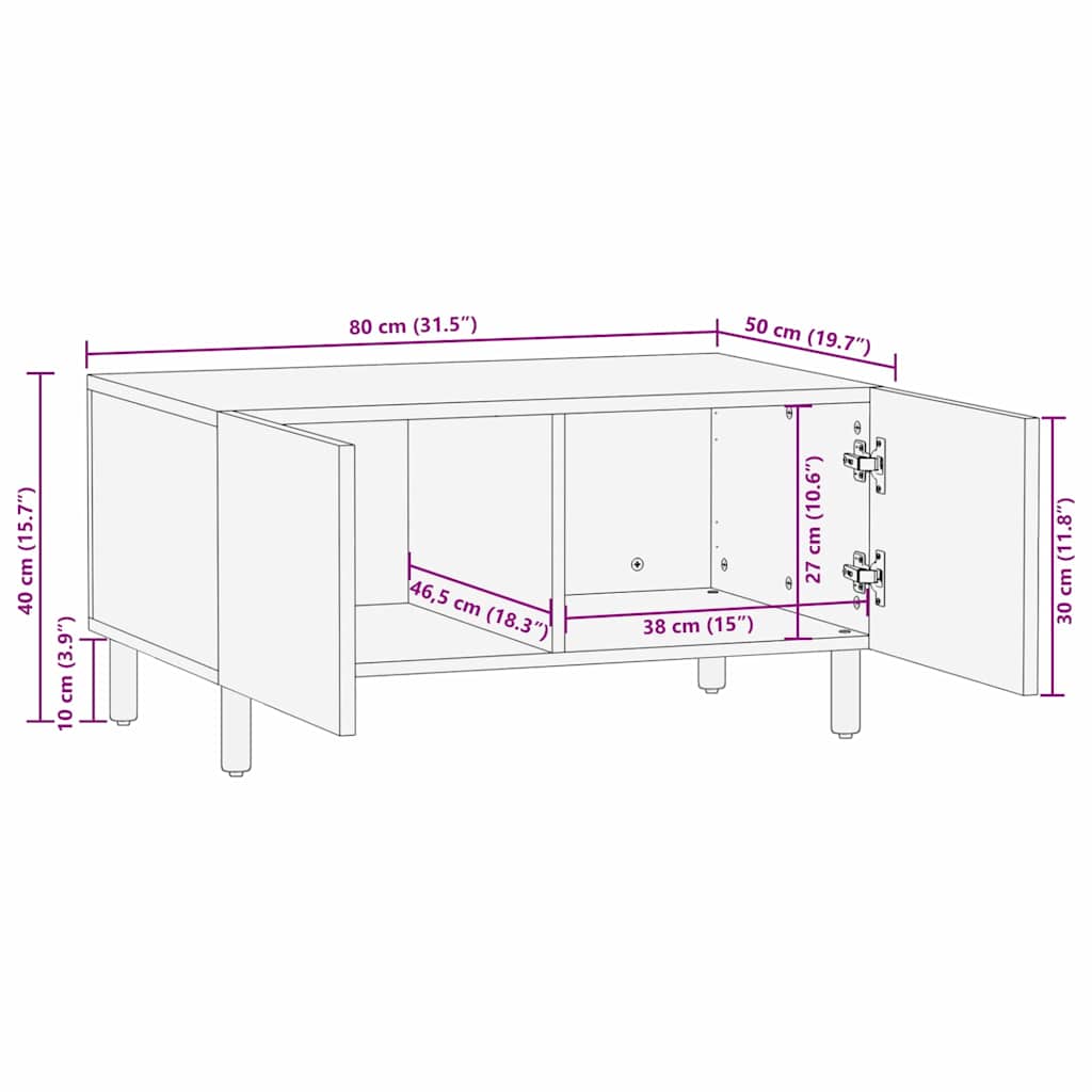vidaXL Couchtisch Braun 80 x 50 x 40 cm Massivholz Mango