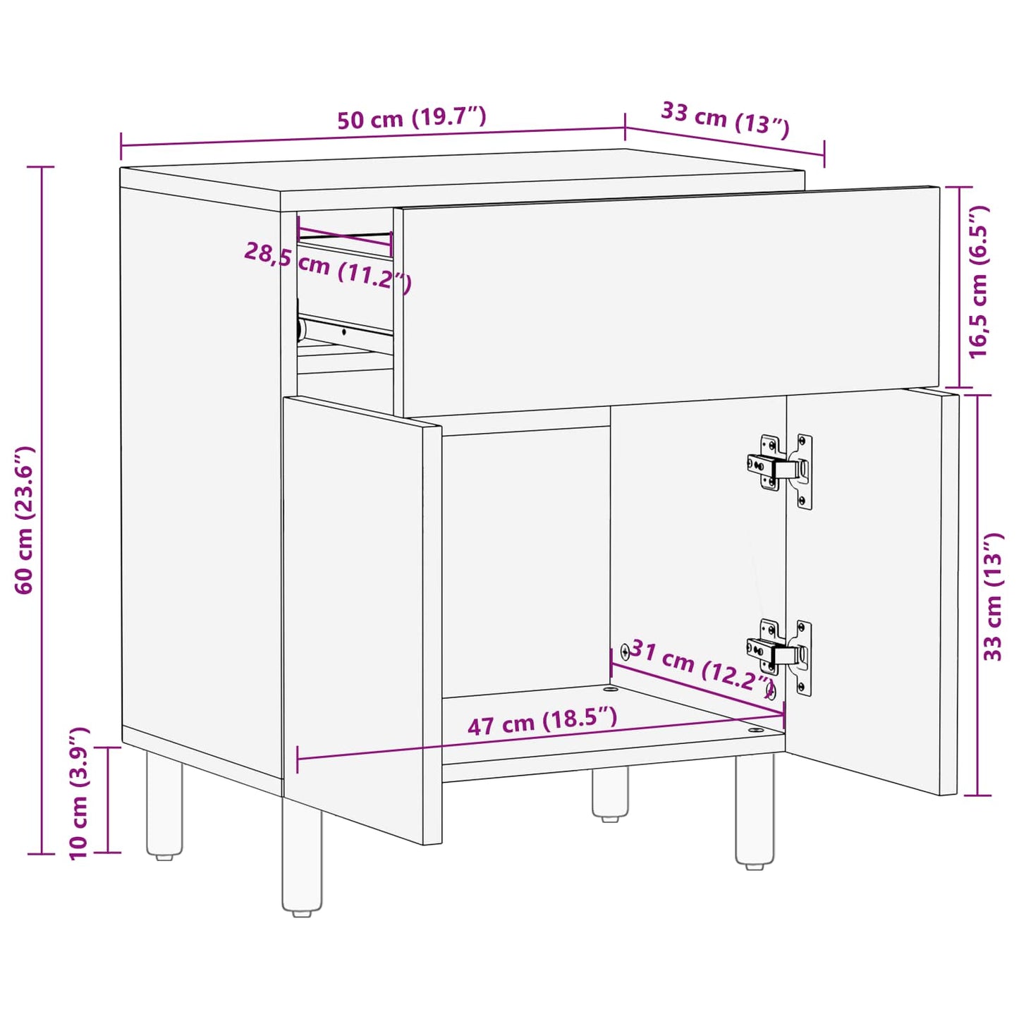 vidaXL Nachttisch Braun 50 x 33 x 60 cm Massivholz Mango