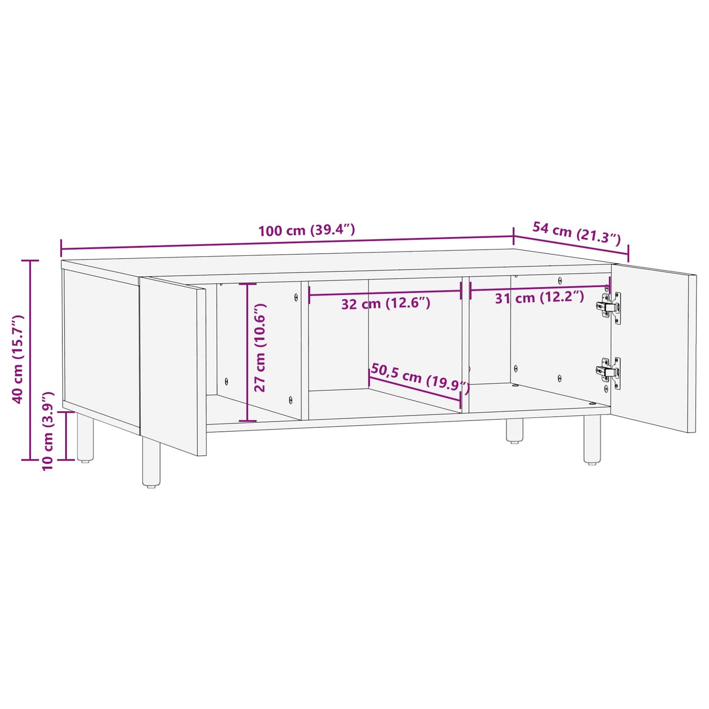 vidaXL Couchtisch Braun 100 x 54 x 40 cm Massivholz Mango