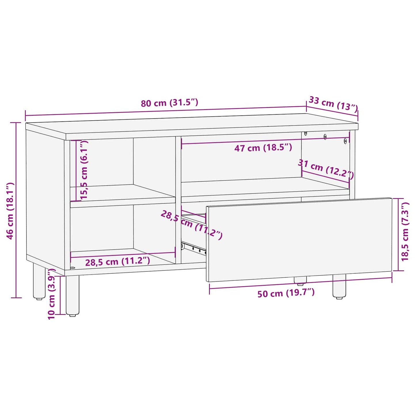 vidaXL TV-Schränk mit Regal Akazienbraune Oberfläche 80 x 33 x 46 cm
