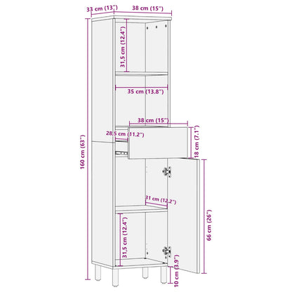 vidaXL Badezimmerschrank Braun 38 x 33 x 160 cm Massivholz Mango