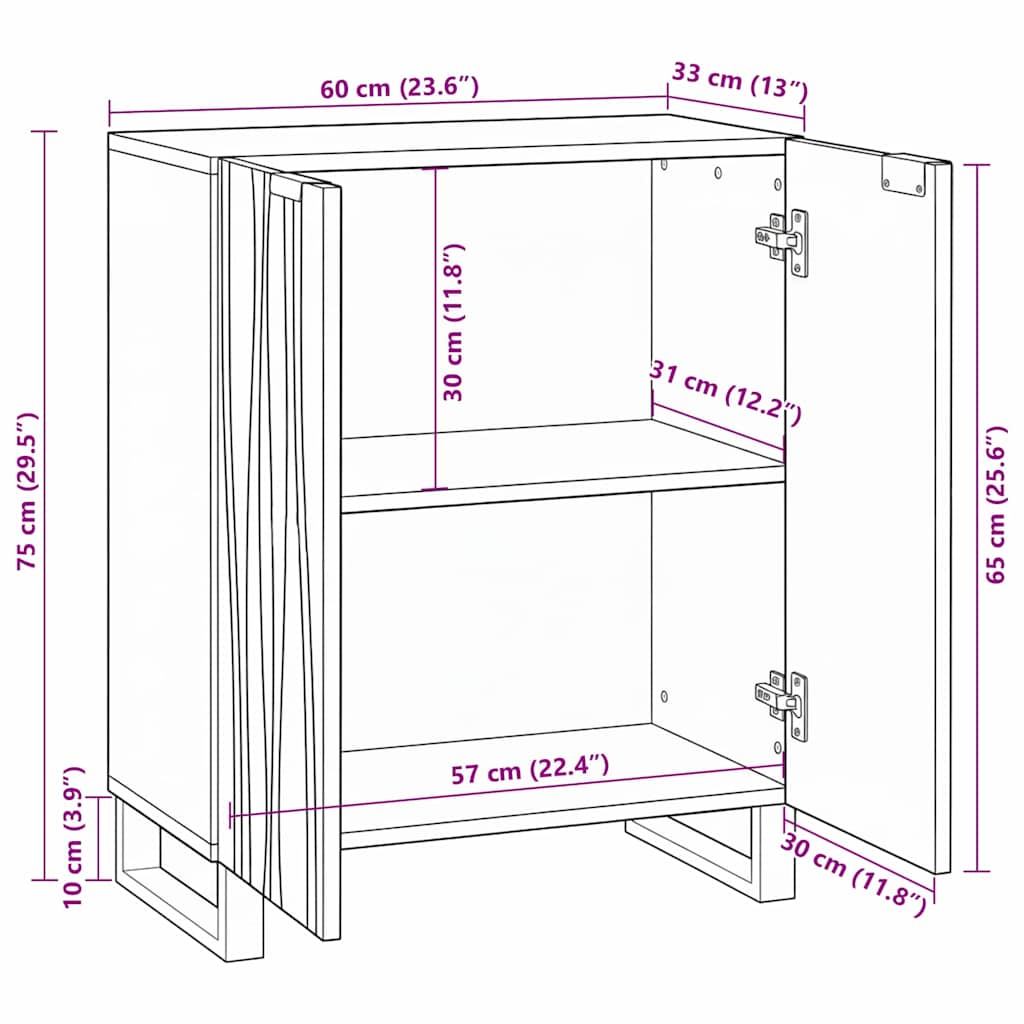 vidaXL Buffet naturel 60 x 33,5 x 75 cm Bois de manguier massif