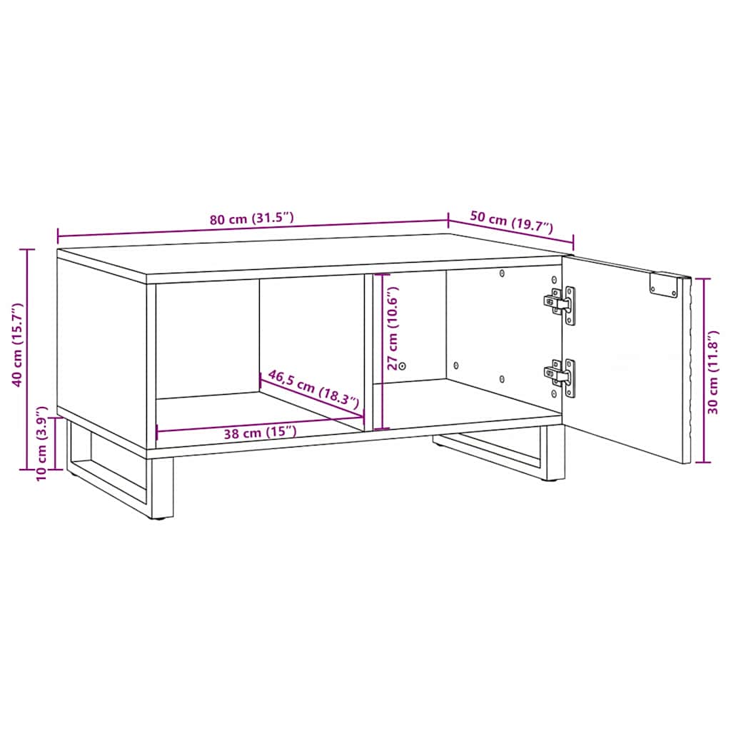 vidaXL Couchtisch Braun und Schwarz 80 x 50 x 40 cm Massivholz Akazie