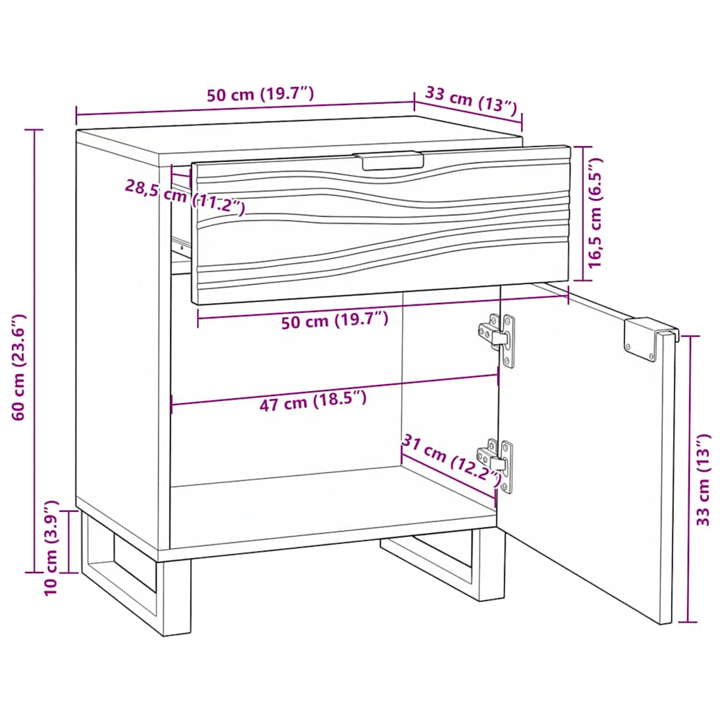 vidaXL Nachttisch Braun 50 x 33 x 60 cm Massivholz Akazie