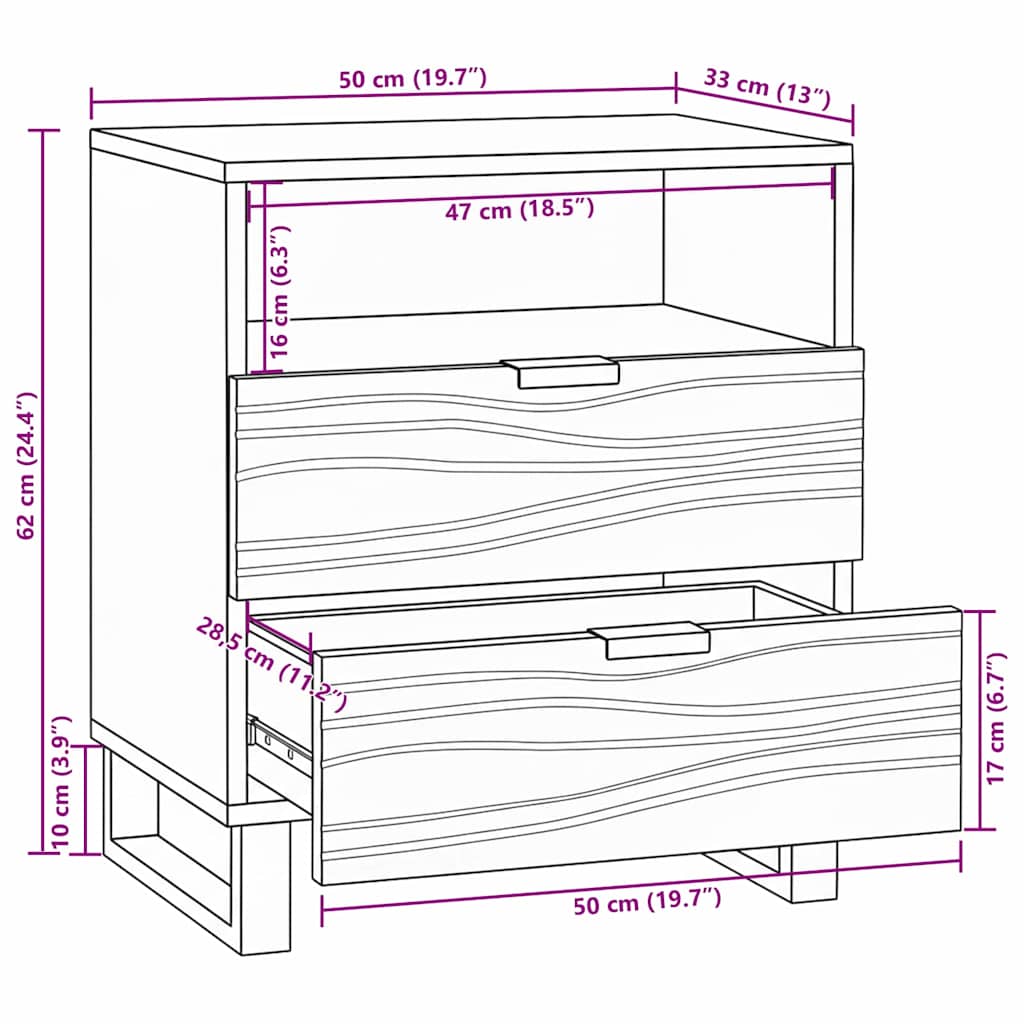 vidaXL Nachttisch Braun 50 x 33 x 62 cm Massivholz Akazie