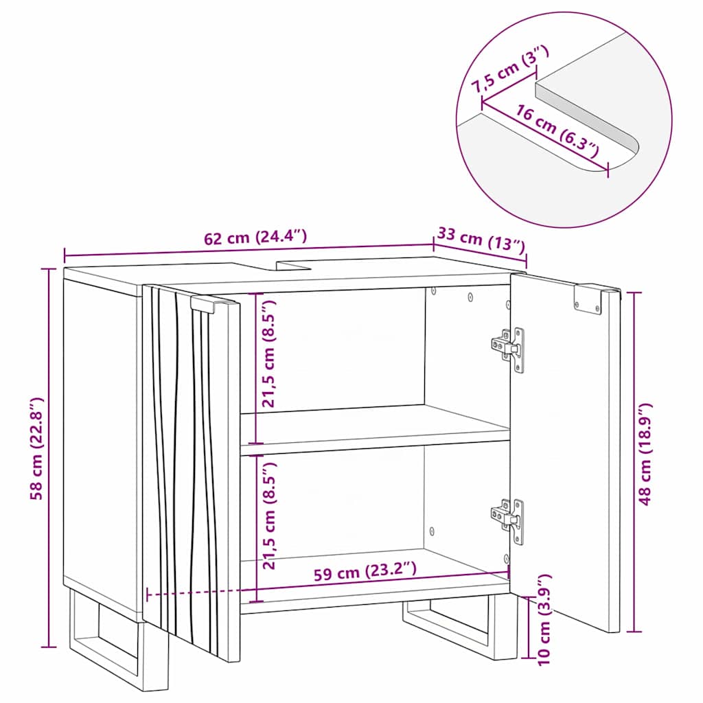 vidaXL Waschbeckenschrank mit Tür Braun 62 x 33 x 58 cm Holzwerkstoff