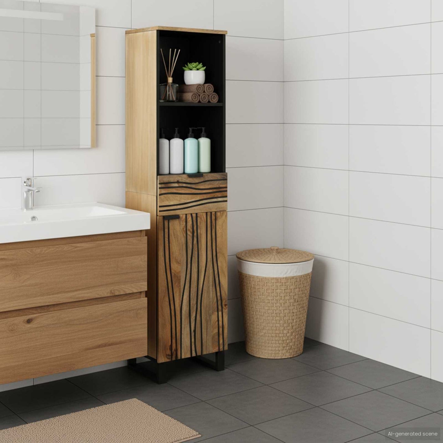 vidaXL Waschbeckenschrank mit Tür Braun 38 x 33 x 160 cm Holzwerkstoff