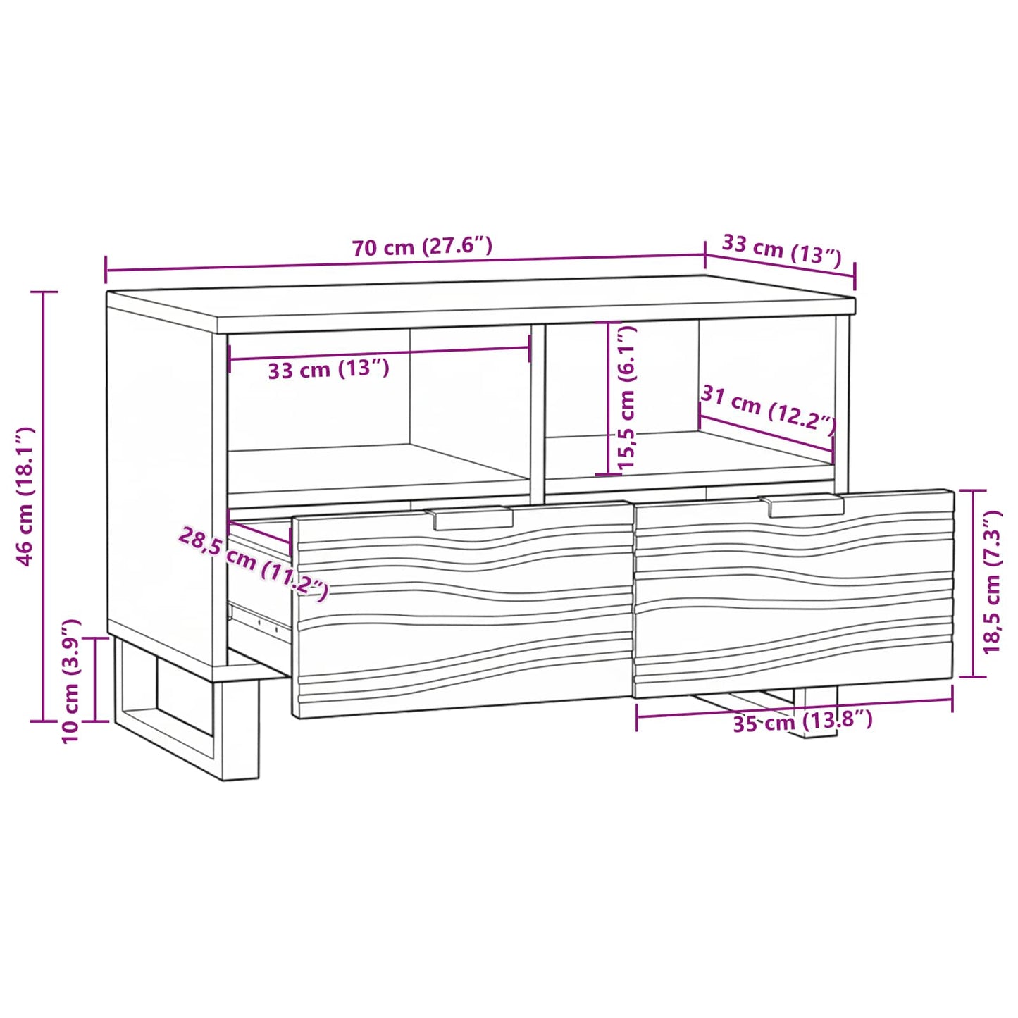 vidaXL TV-Einheiten mit Schubladen Weiß 70 x 33 x 46 cm Holzwerkstoff