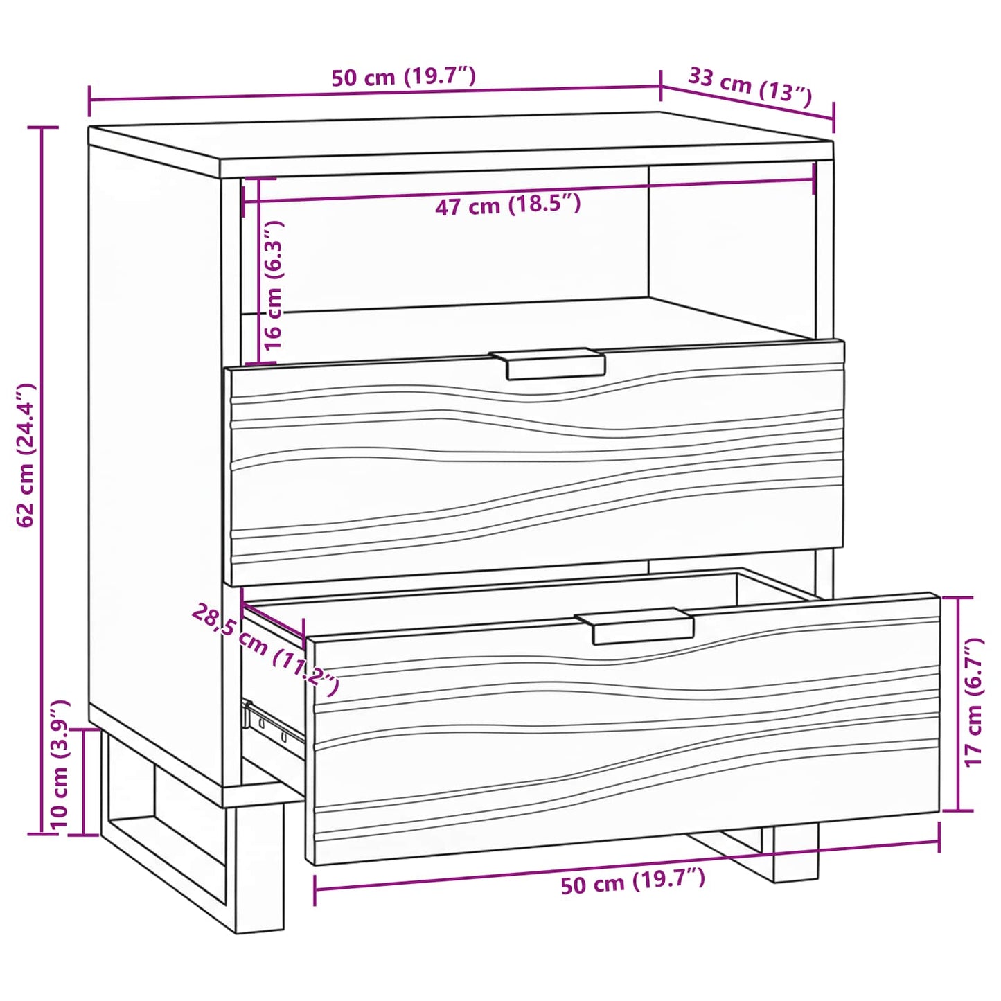 vidaXL Nachttisch Weiß und Schwarz 50 x 33 x 62 cm Massivholz Akazie